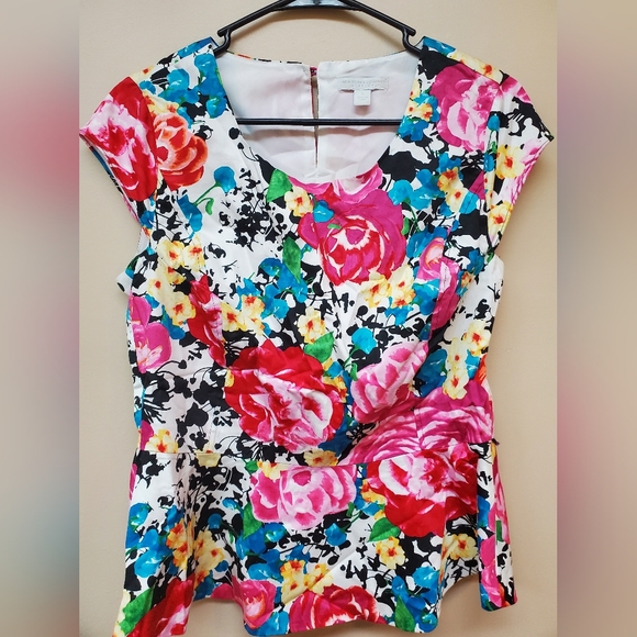 New York and Company Pink Floral Peplum Blouse - Picture 4 of 5